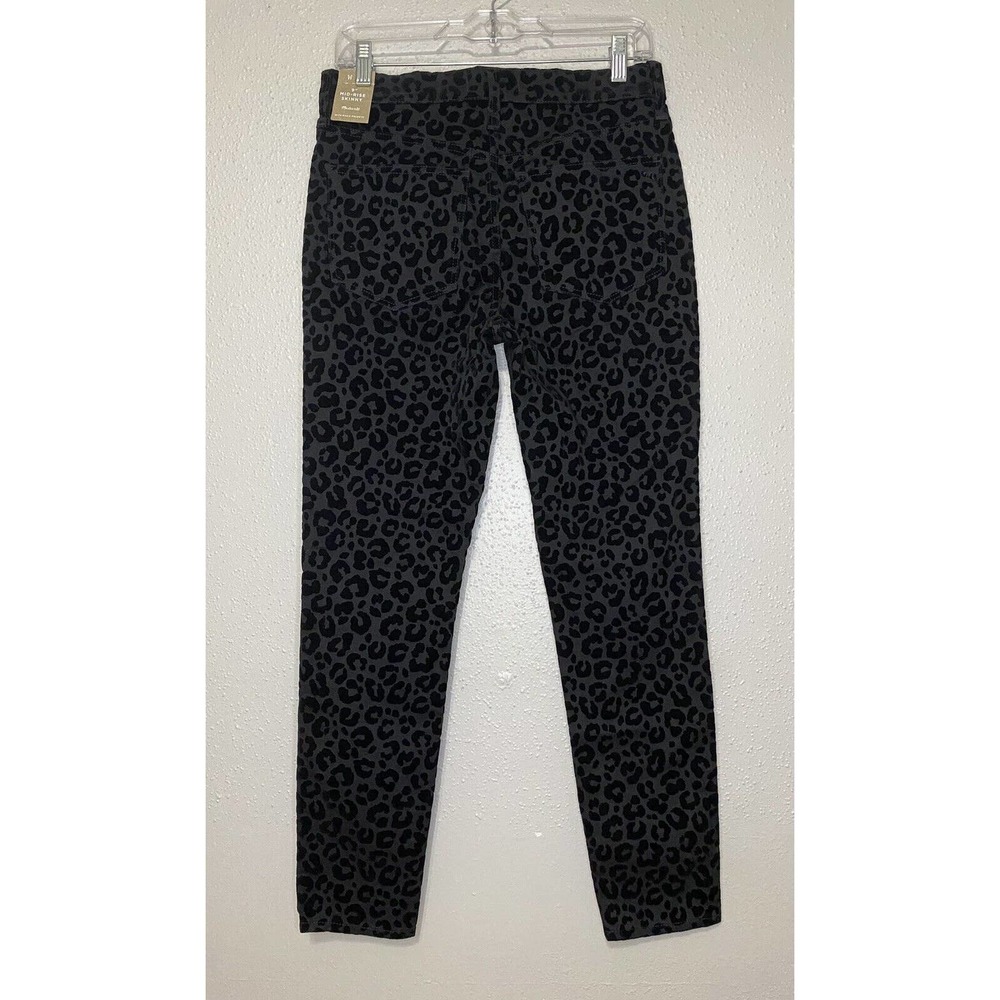Madewell Jeans Womens 27 Black 9” Midrise Skinny Flocked Leopard Denim Animal - Picture 2 of 14